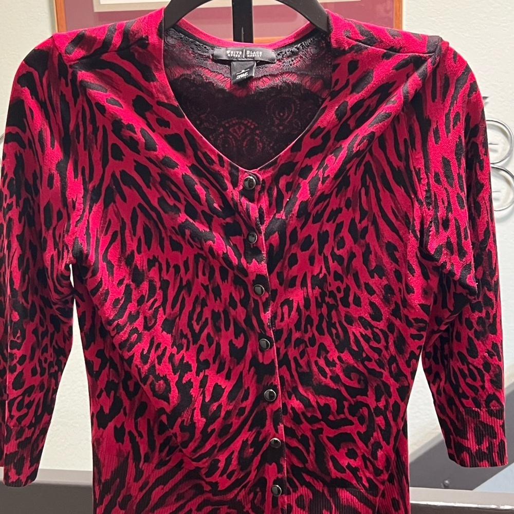 White House Black Market Pink and Black Animal Print Cardigan #021